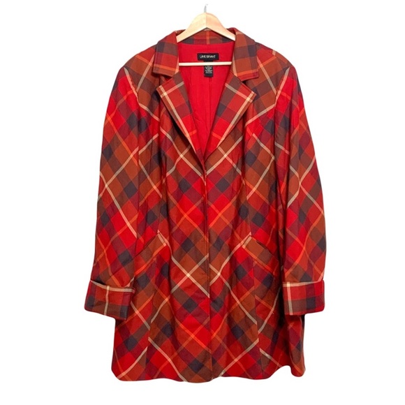 Lane Bryant Jacket Red Tartan Plaid Blazer Style Medium Weight Coat Size 28 - Picture 1 of 11